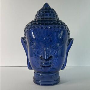 Zen Buddha Head Sculpture Meditate Peace Blue Glass
